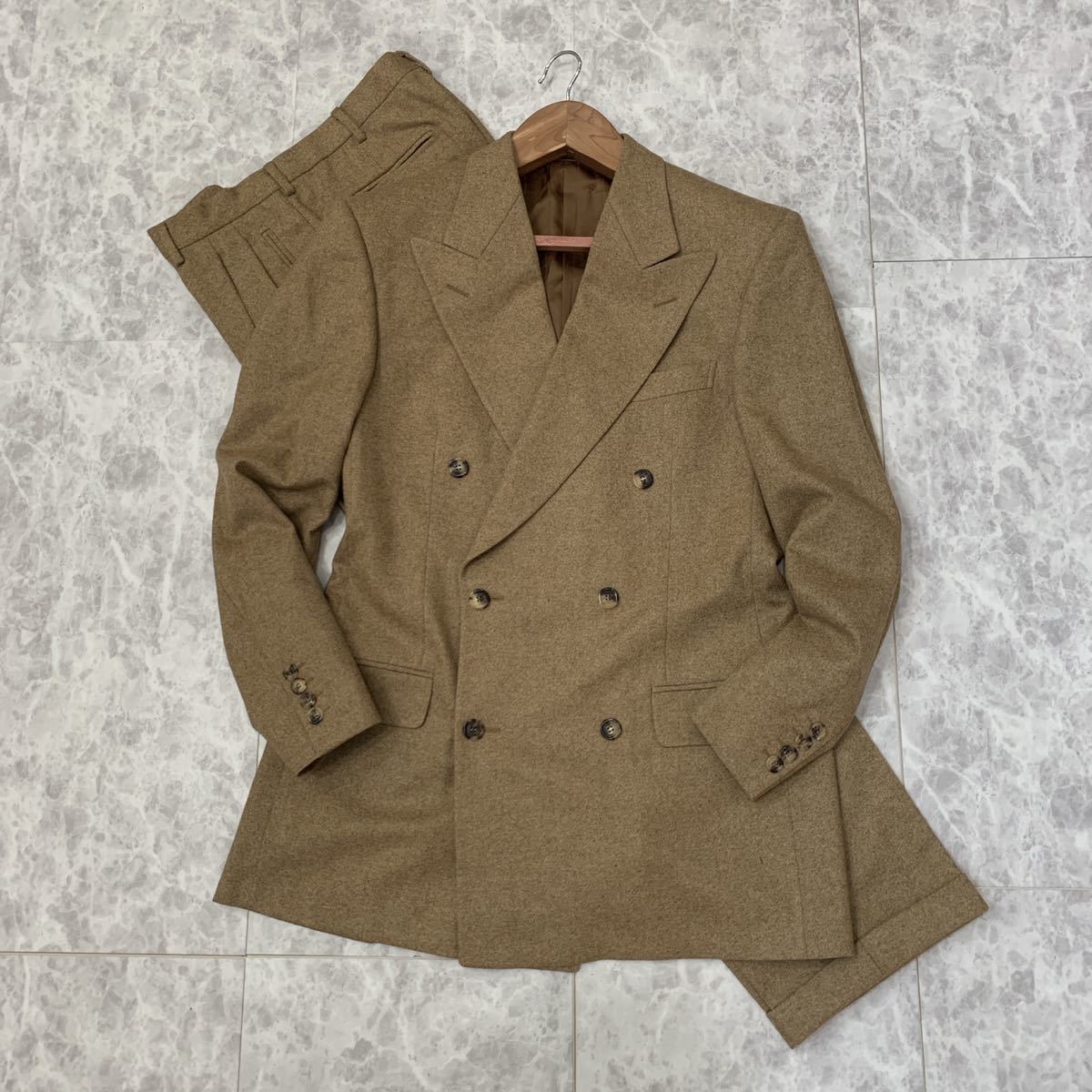 UU ＊ 美品 '高級紳士服' VALENTINO BOUTIQUE バレンティノ 高品質 WOOL & CASHMERE ダブル スーツ 上下 セットアップ size46 メンズ _画像1