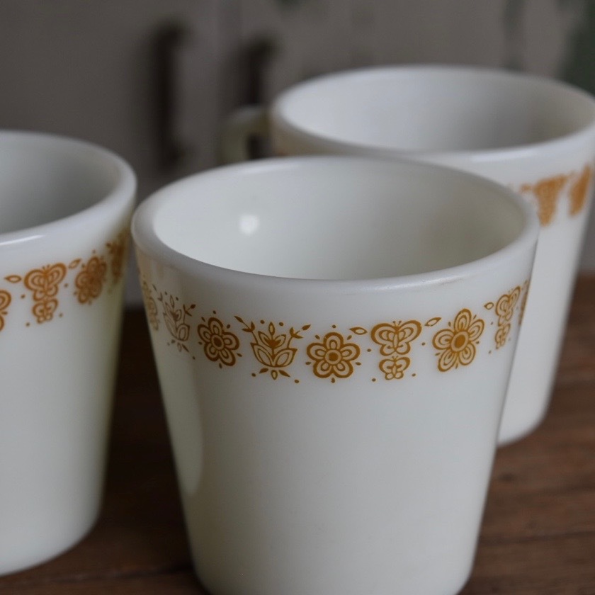 Vintage USA Pyrex Mug 'BUTTERFLY GOLD' パイレックス マグカップ ミルクガラス コップ アメリカ アンティーク ヴィンテージ Y-1734_画像5