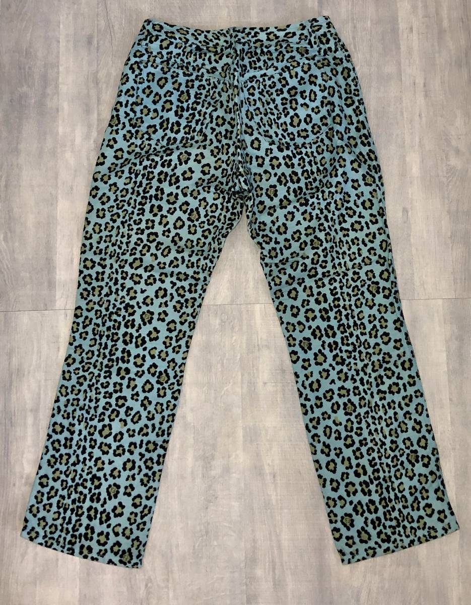 FENDI フェンディ 豹柄 ヒョウ レオパード 麻 コットン パンツ ブルー