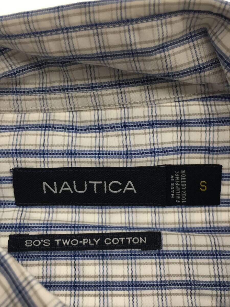 NAUTICA◆長袖シャツ/S/コットン/WHT/チェック_画像3