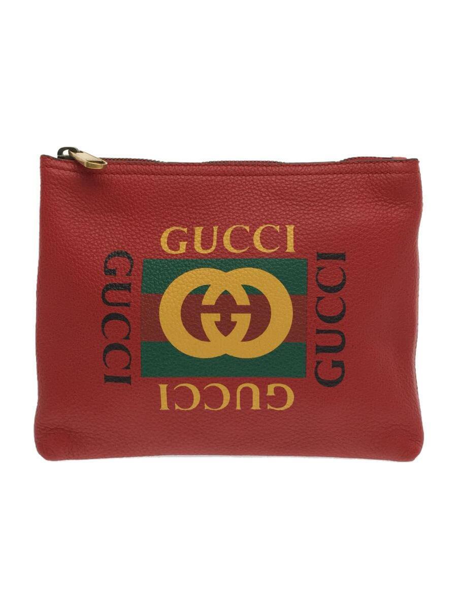 GUCCI◆クラッチバッグ/レザー/RED