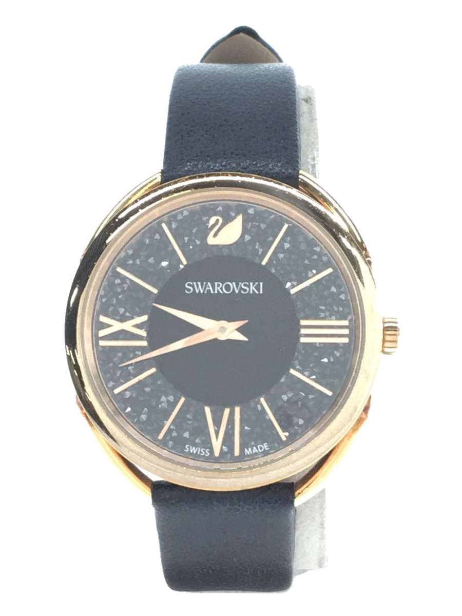 Swarovski* кварц наручные часы / аналог / кожа /BLK/BLK/SS