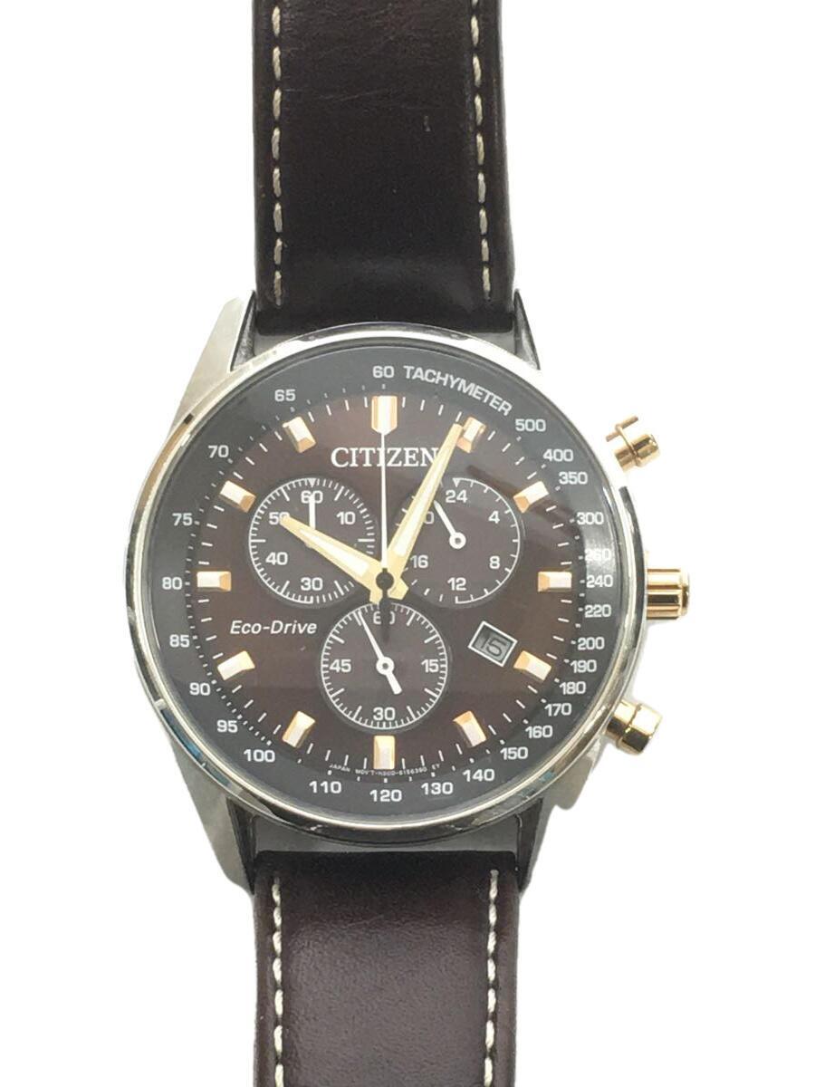 CITIZEN◆Eco-Drive/クォーツ腕時計/アナログ/レザー/BLK/BRW/SS/H500-S111064