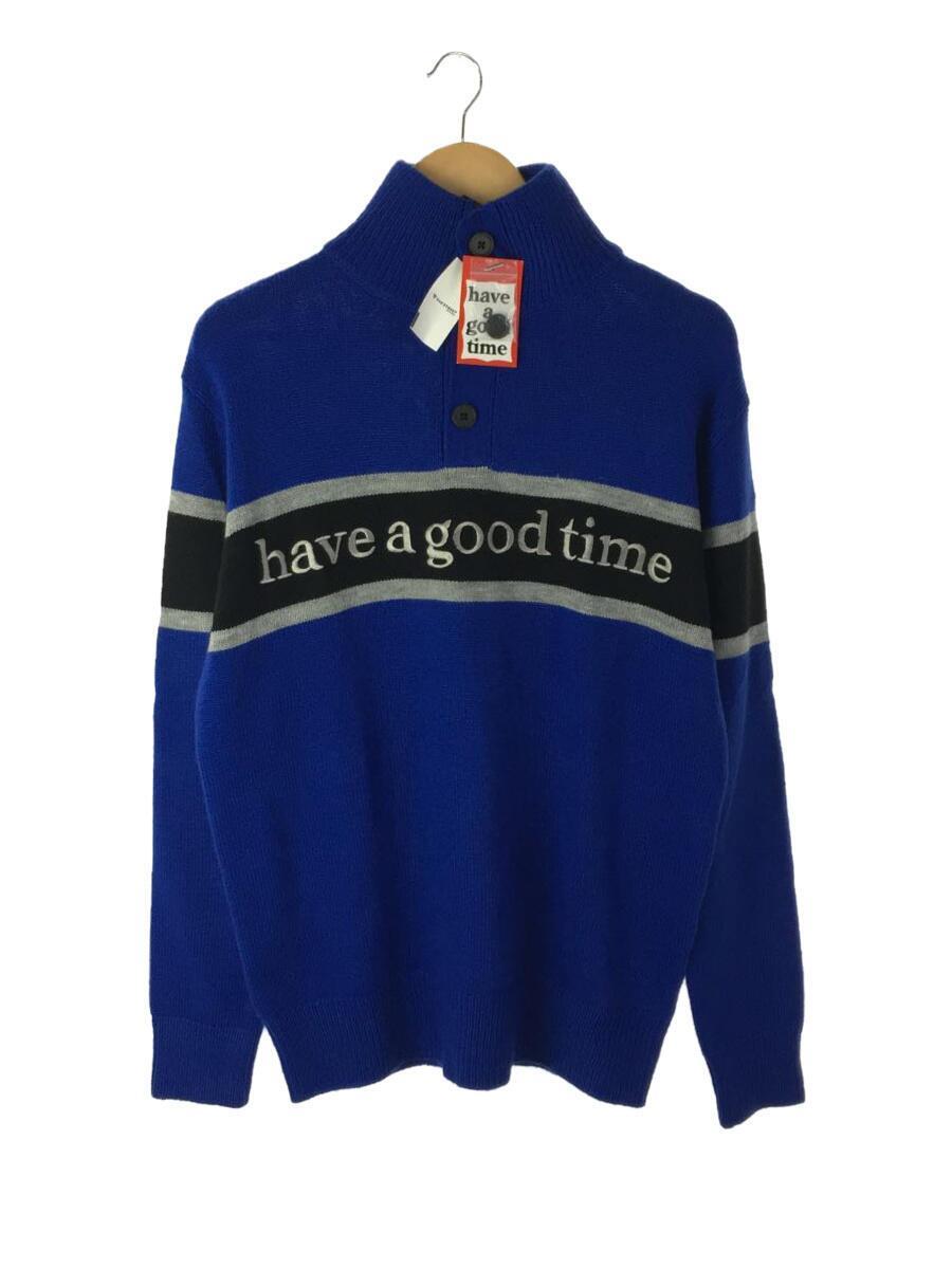 have a good time◆SIDE LOGO 3 BUTTON MOCK NECK SWEATER/M/アクリル/BLU