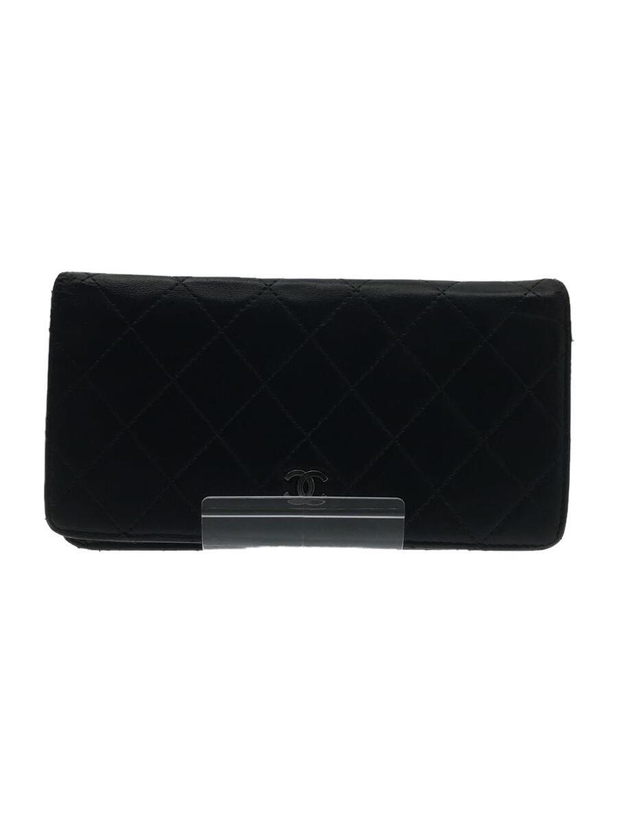 CHANEL◆CHANEL/長財布/レザー/BLK/無地/レディース_画像1