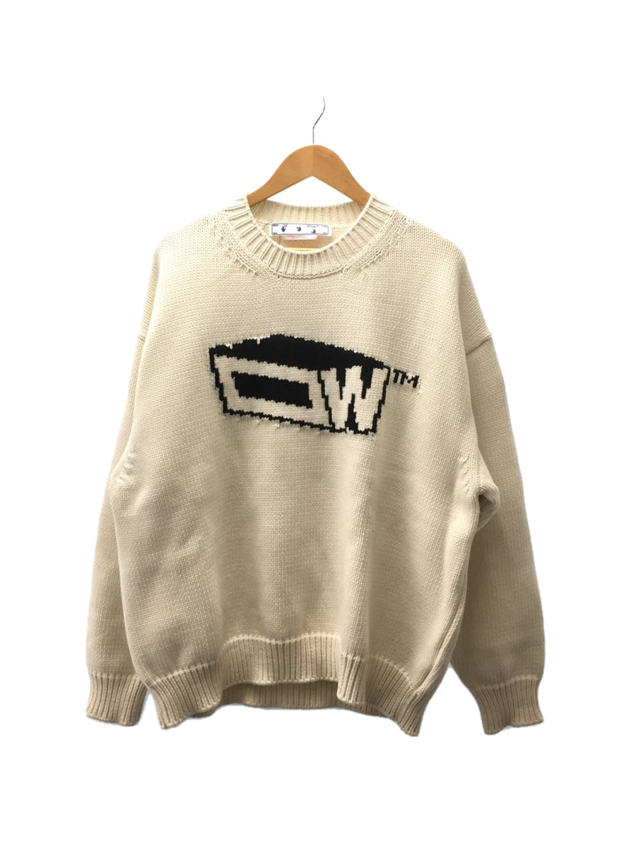 品質一番の OFF-WHITE◇ロゴ クルーネック ニットセーター/L/コットン