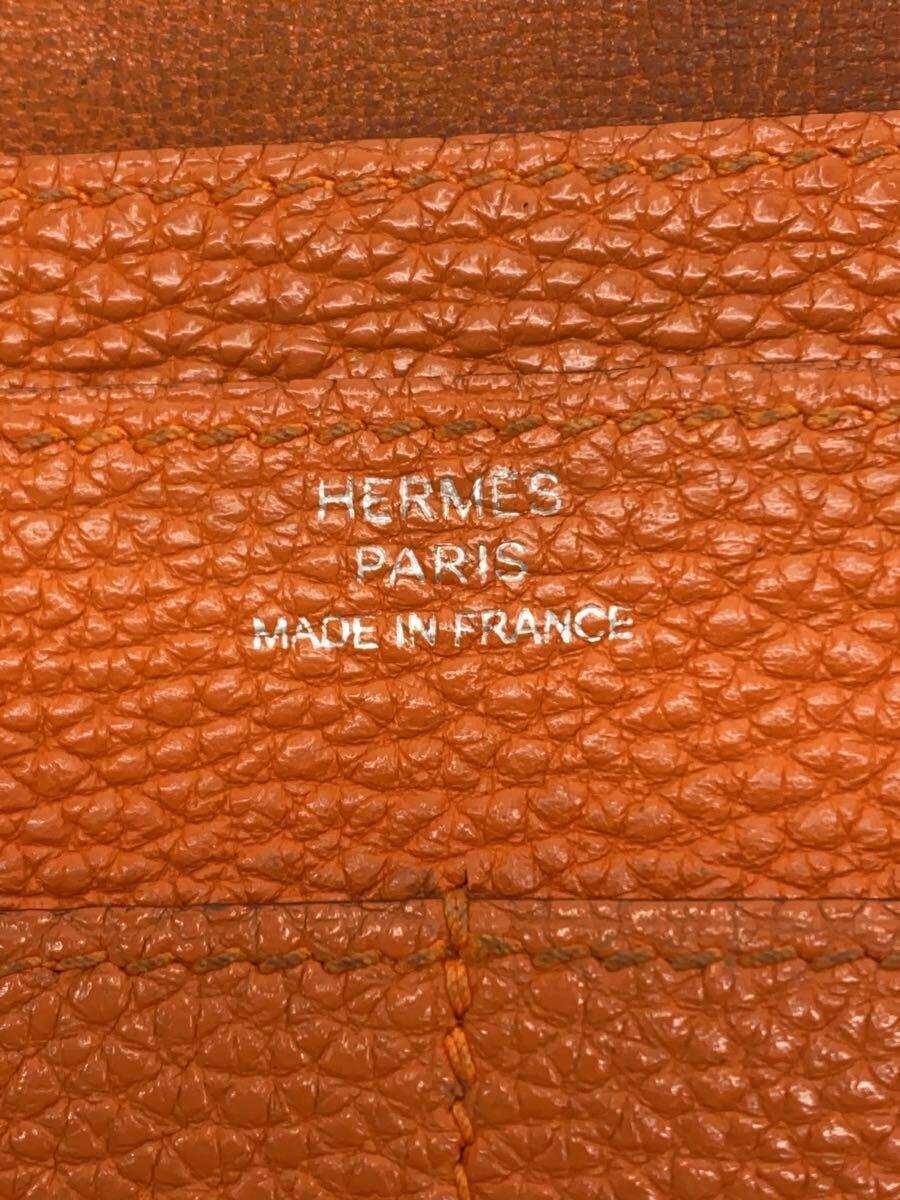 HERMES* длинный кошелек / кожа / orange / женский /*J печать /dogonGM