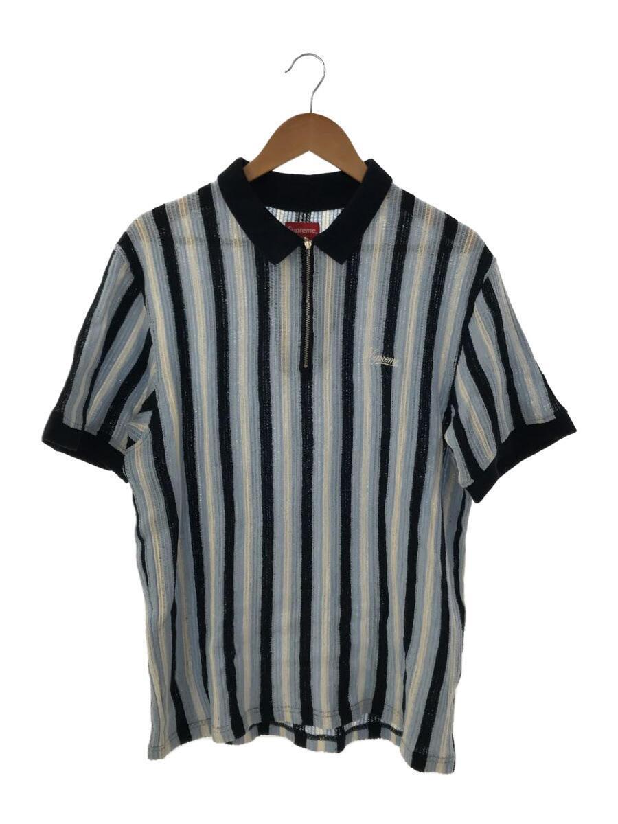 Supreme◆22SS/Open Knit Stripe Zip Polo/L/コットン/BLU/ストライプ_画像1