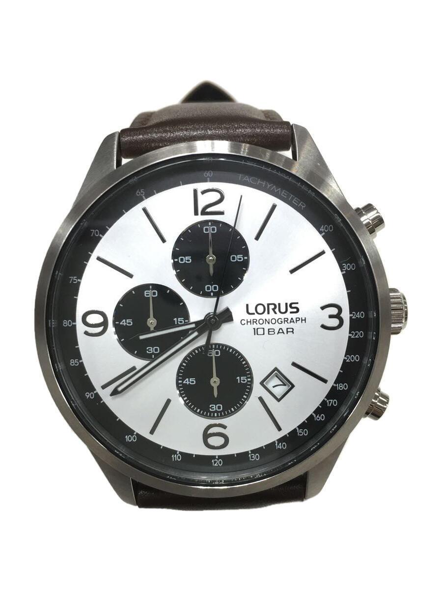 LORUS/クロノグラフ/クォーツ腕時計/アナログ/レザー/SLV/BRW/VD57