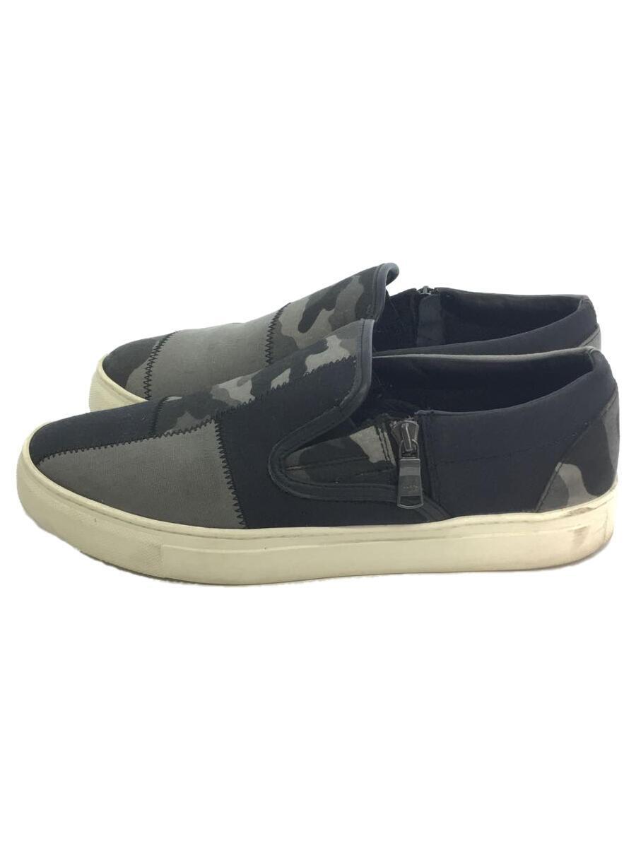 WJK◆side zip slip-on/スリッポン/8132cv14d/42/BLK/キャンバス/カモフラ/黒