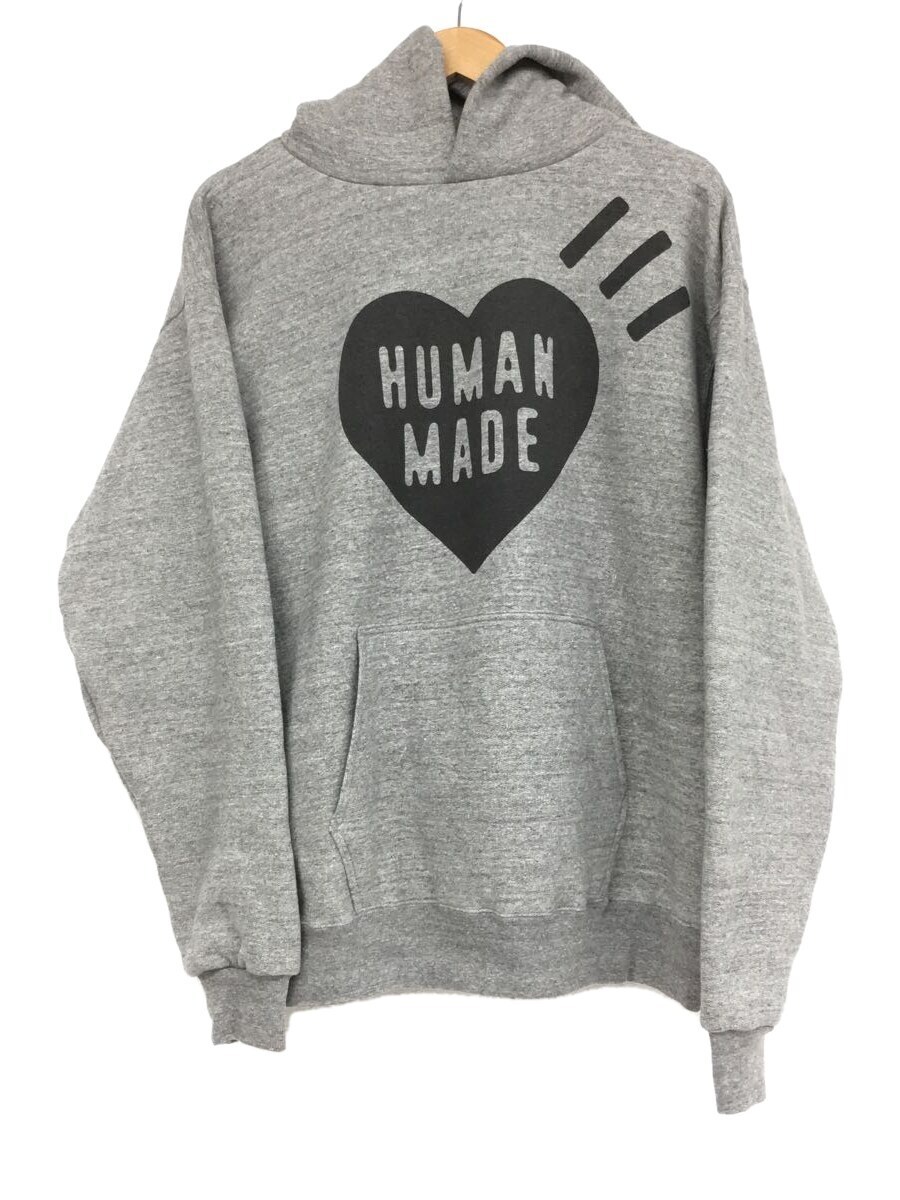 HUMAN MADE◆HUMAN MADE HEART HOODED SWEATSHIRT/L/コットン/グレー