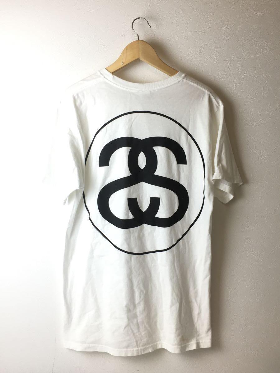 STUSSY◆Tシャツ/M/コットン/WHT/プリント/全体的なシミ/背面ビッグシャネルロゴ_画像2