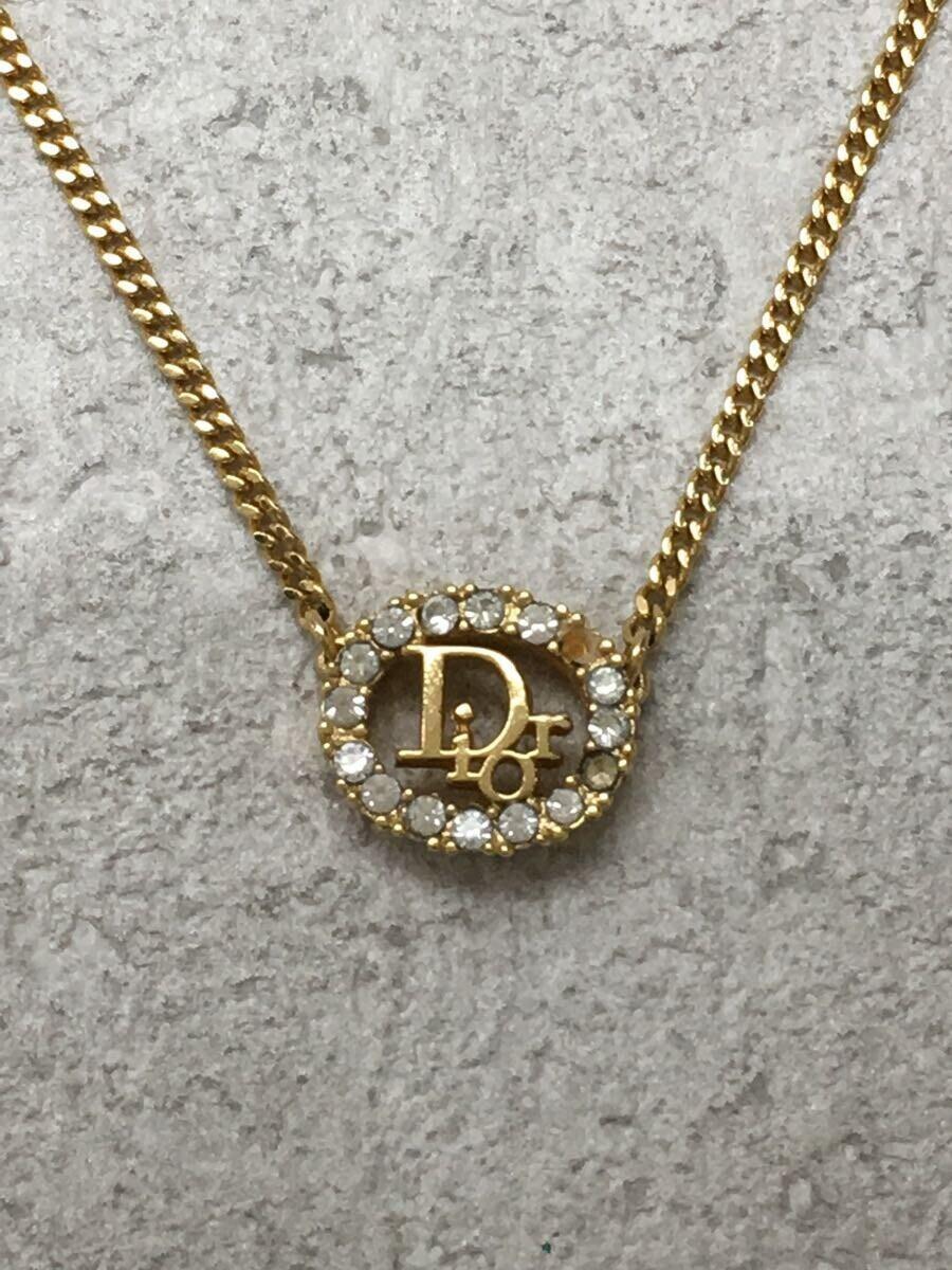 Christian Dior◆CDロゴネックレス/-/ラインストーン/ゴールド/トップ有_画像1