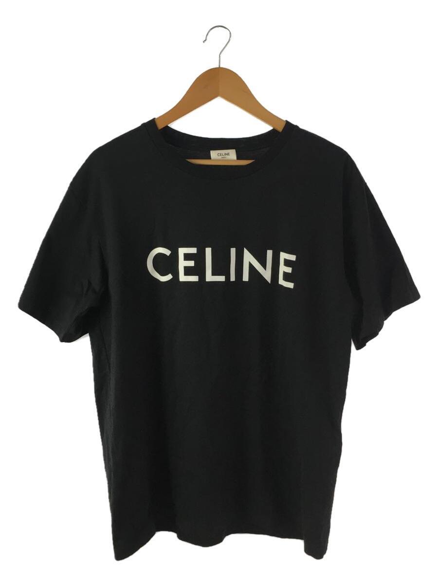 春新作の CELINE◇ロゴプリントルーズTシャツ/S/コットン/BLK/プリント