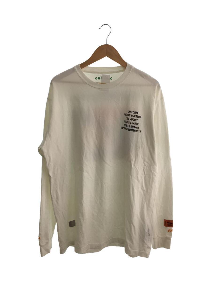 HERON PRESTON◆長袖Tシャツ/L/コットン/WHT/HMAB002S19600026/汚れ有