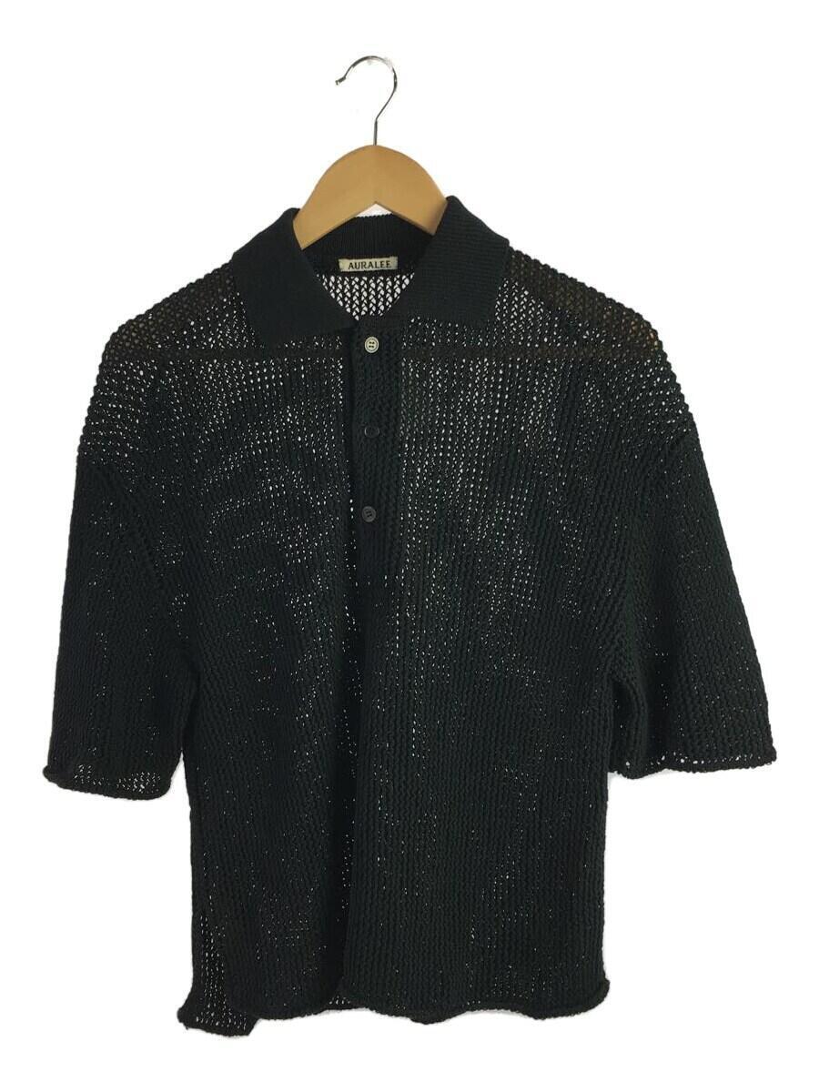 最終値下げ AURALEE◇19SS/FLAT YARN POLO/ニットポロシャツ/ブラック