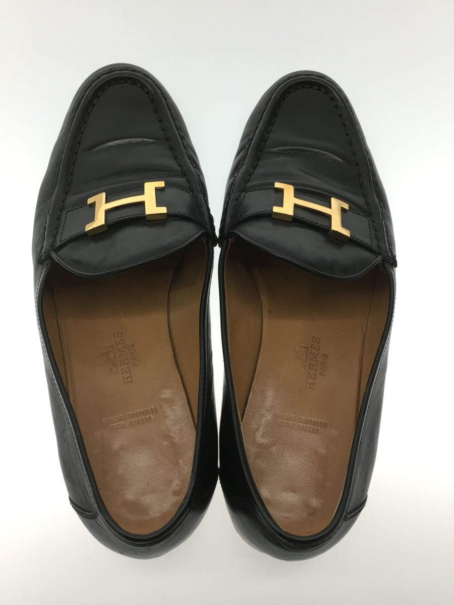 HERMES◆Hロゴ/ローファー/40.5/BLK/履きジワ有/使用感有_画像4