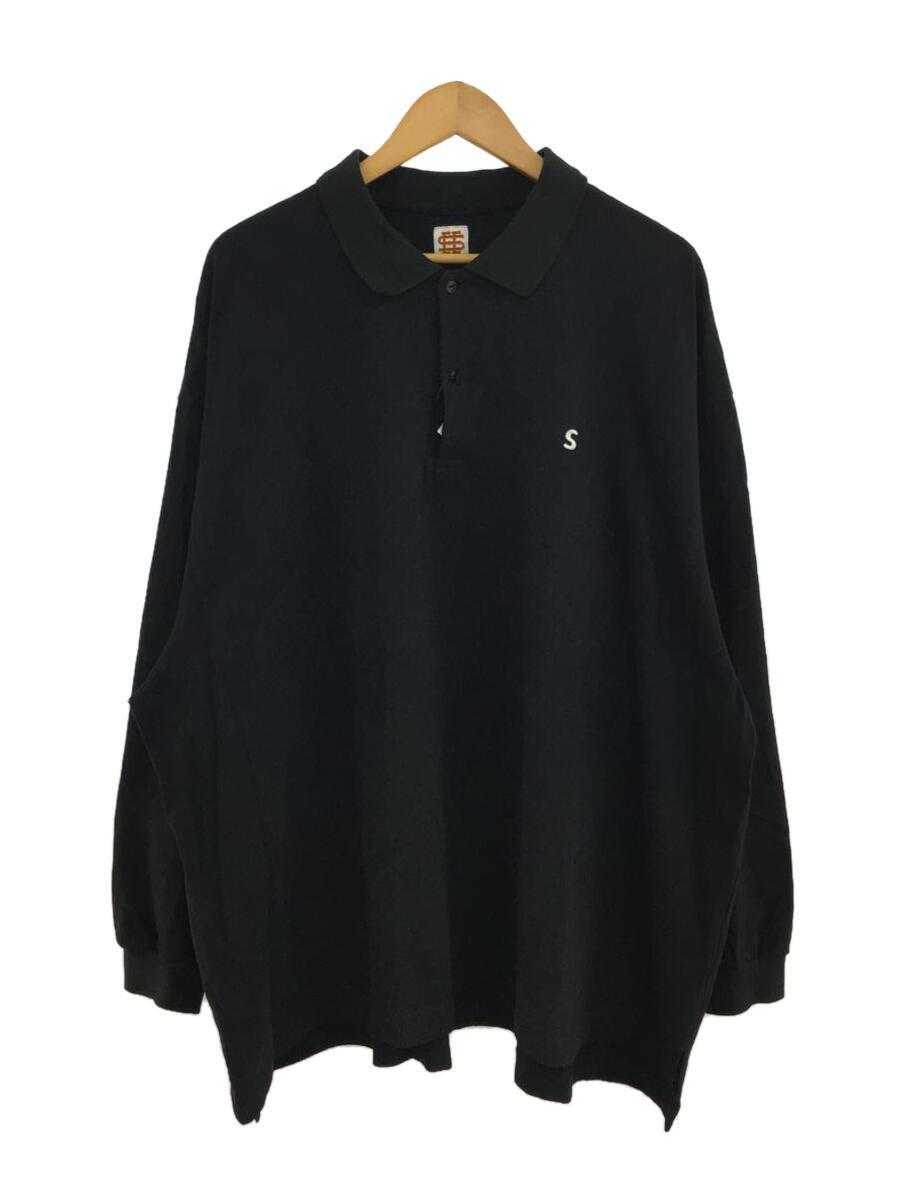 SEE SEE◆BIG LS POLO BLACK/ポロシャツ/XXXL/コットン/BLK/無地