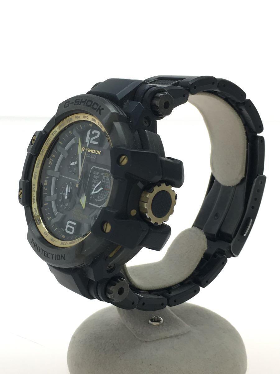 CASIO◆ソーラー腕時計・G-SHOCK/アナログ/ステンレス/GLD/BLK_画像2