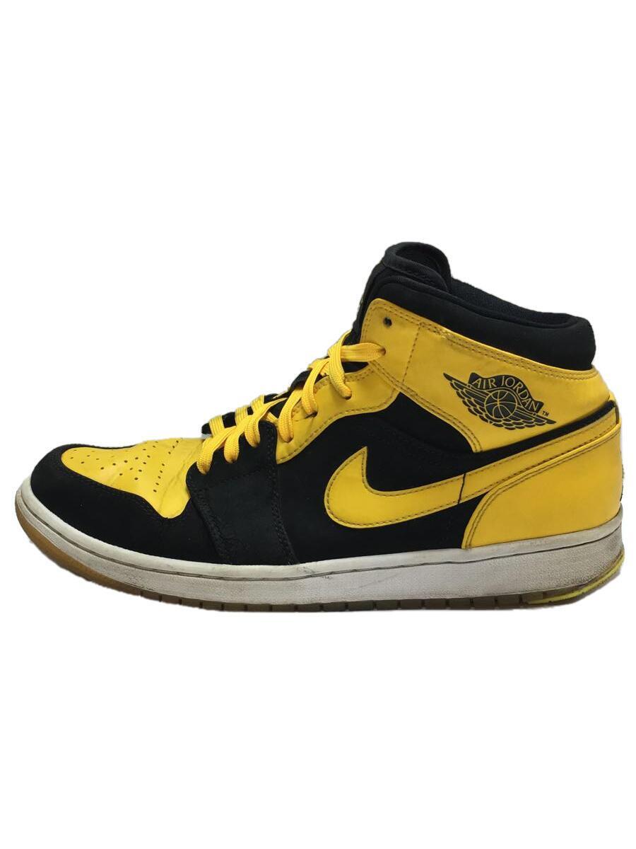 NIKE◆AIR JORDAN 1 MID/エアジョーダンミッド/ブラック/554724-035/28.5cm/YLW_画像1