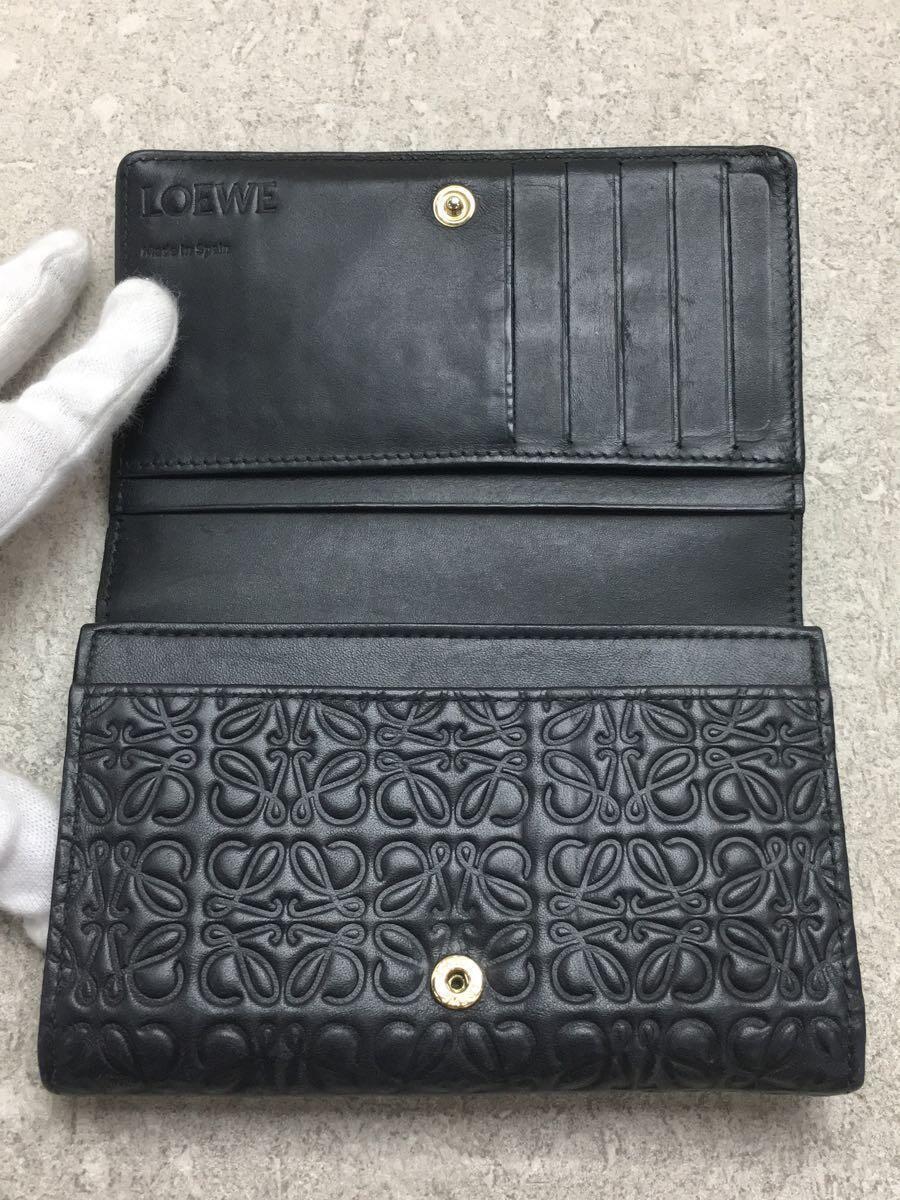 LOEWE◆2つ折り財布/アナグラムリピートミディ/レザー/ネイビー/総柄/レディース_画像4