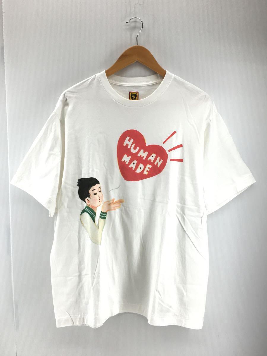 HUMAN MADE◆Tシャツ/L/コットン/WHT/投げキッスtシャツ/