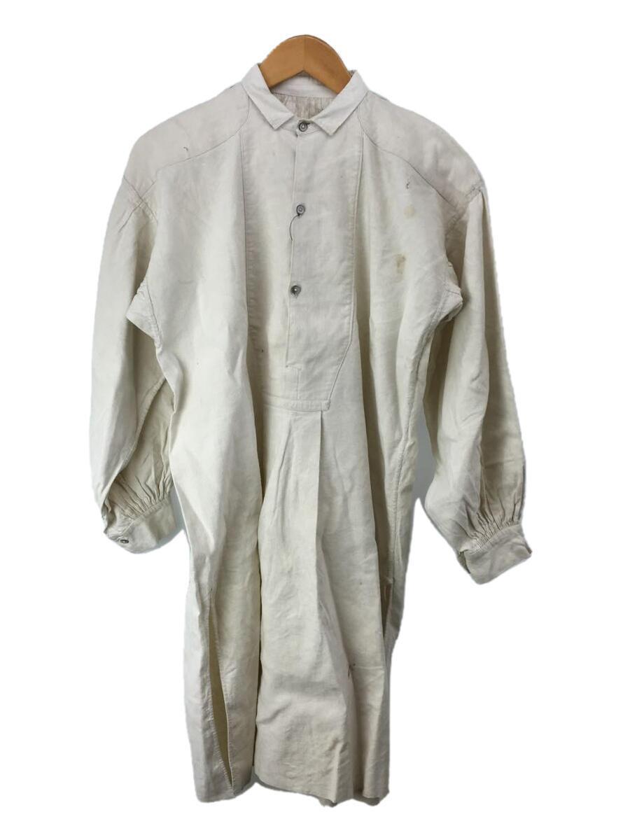 1900-20s/フレンチリネンスモック/長袖シャツ/ホワイト/汚れ有り_画像1
