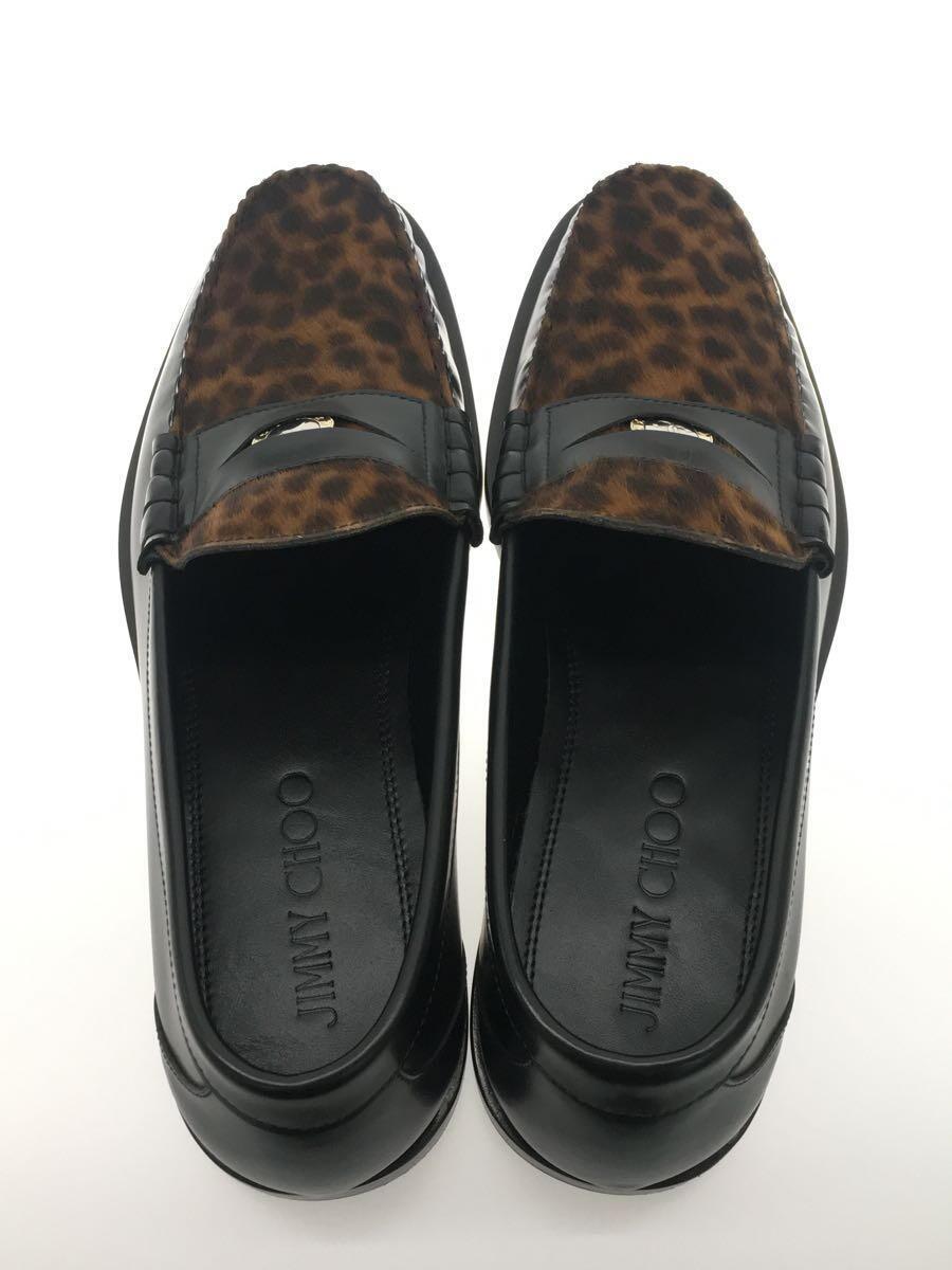 JIMMY CHOO◆コインローファー/45/BLK/レザー/レオパード/ハラコ_画像3