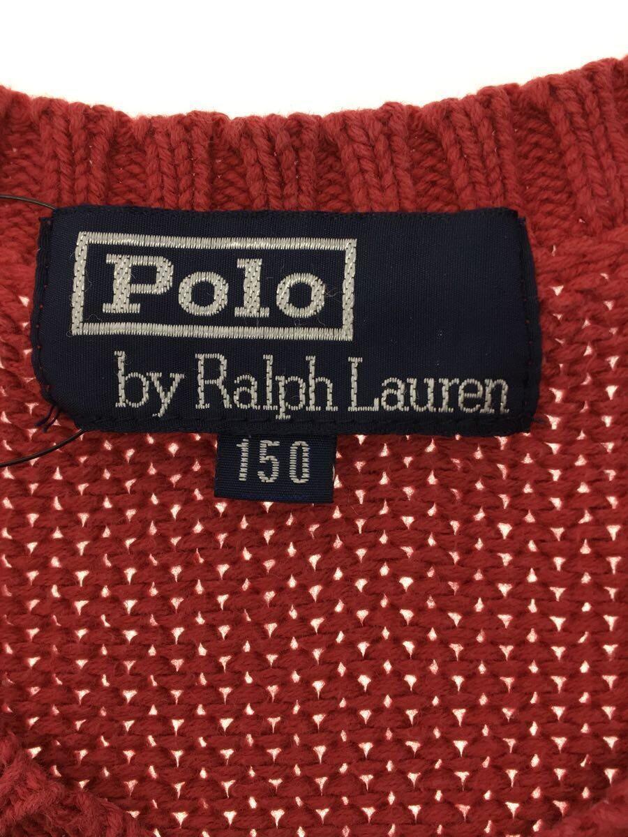 POLO RALPH LAUREN◆90s/Vネックニットセーター(厚手)/150/コットン/RED_画像3