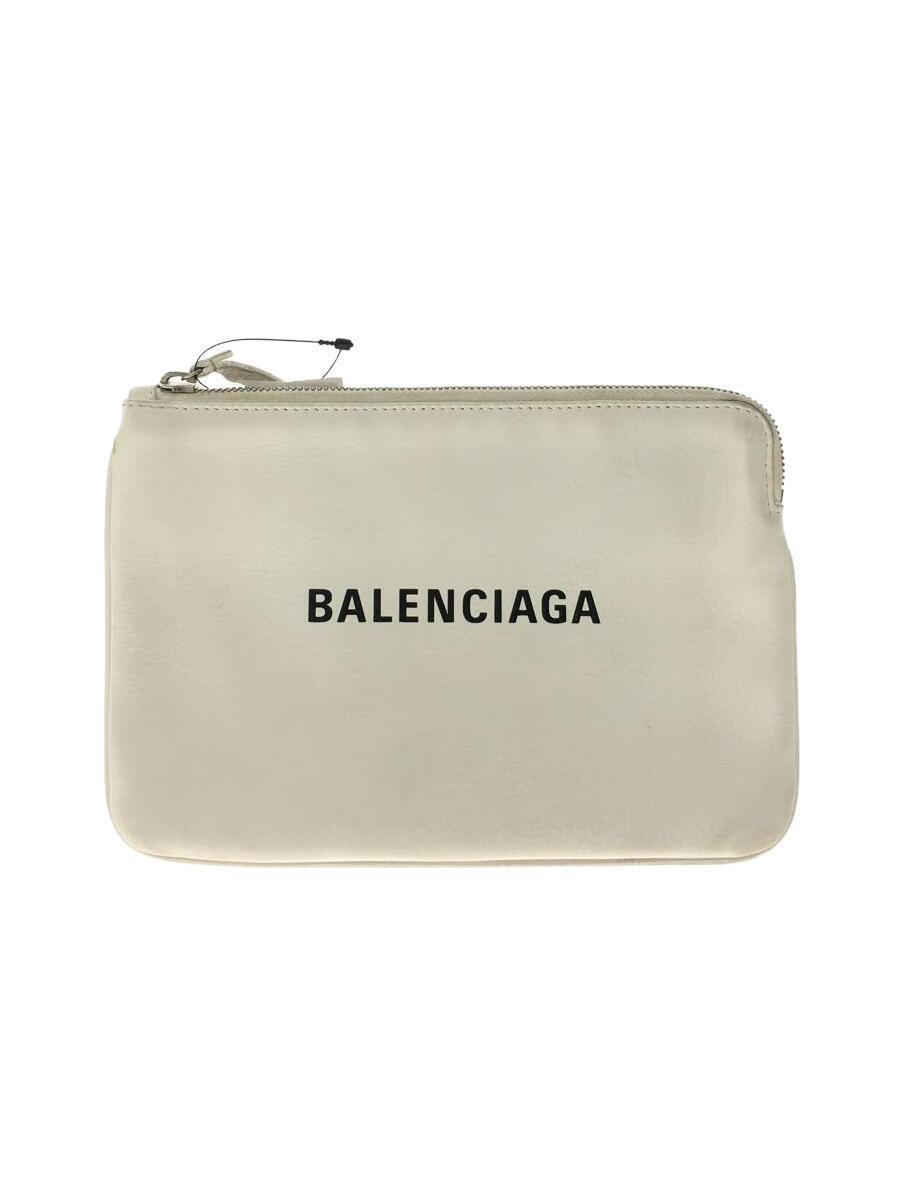 超歓迎された】 BALENCIAGA◇クラッチバッグ/レザー/WHT/無地