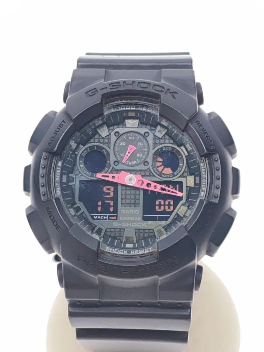 CASIO◆クォーツ腕時計・G-SHOCK/デジアナ/ブラック/GA-100C-1A4JF/ベルトにヨゴレ
