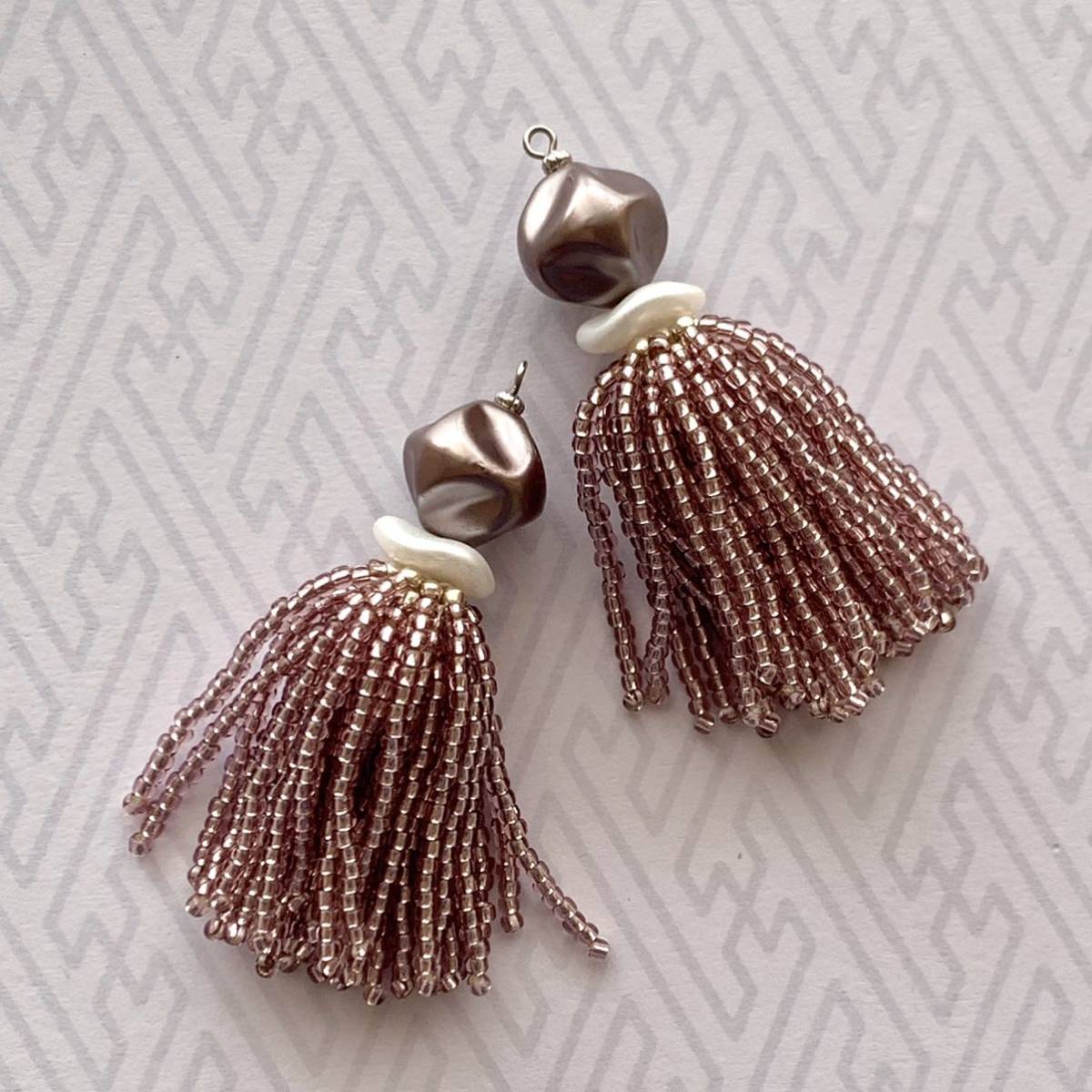  hand made * resin ba lock pa- ruby z tassel earrings earrings bronze × purple large .. beads earrings No.1876