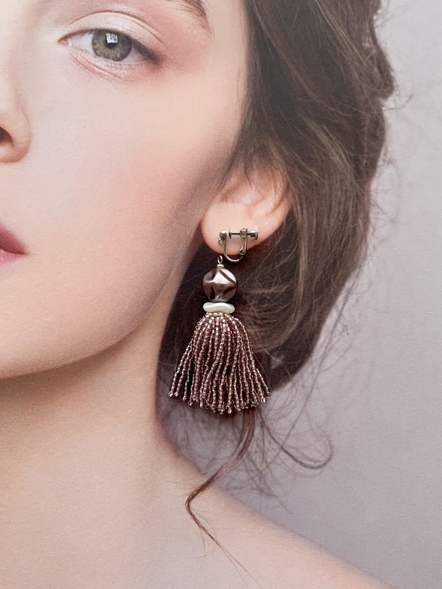  hand made * resin ba lock pa- ruby z tassel earrings earrings bronze × purple large .. beads earrings No.1876