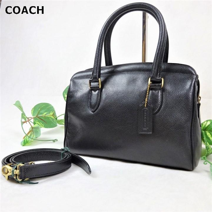 COACH　コーチ　ミニボストン　ハンドバッグ　ショルダーバック　2way　黒　ブラック　シボ革　チャーム