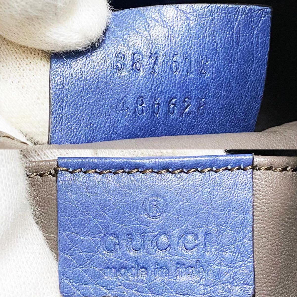 【ほぼ未使用】GUCCI グッチ バンブー チェーンショルダーバッグ 巾着 タッセル ブルー 青 レザー カーフ 2way