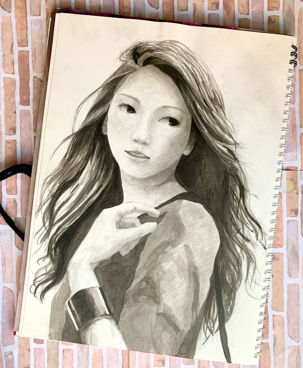 人物画 女性 原画 美人画 モノトーン モノクロ 水彩画日本画家 人物画 女性 原画 美人画 モノトーン モノクロ 水彩画日本画家