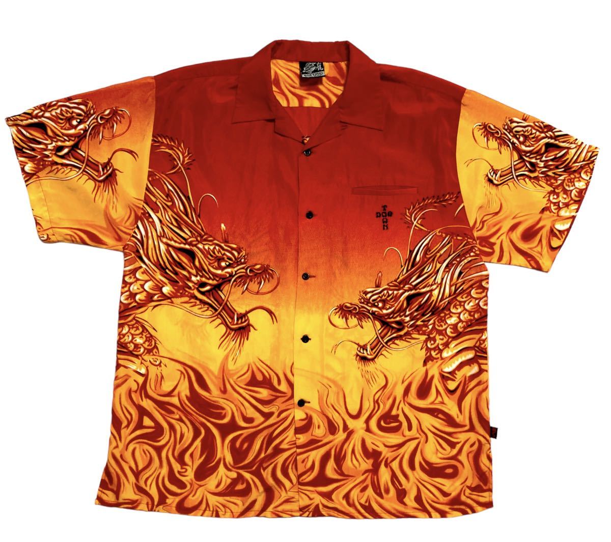 90s DOG TOWN Dragon Fire pattern open collared shirt #vetera #SHIRT #柄シャツ　#半袖シャツ