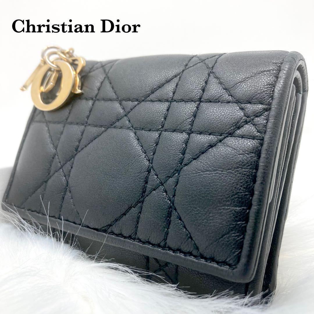 Christian Dior カナージュ ロータスウォレット ブラック チャーム-