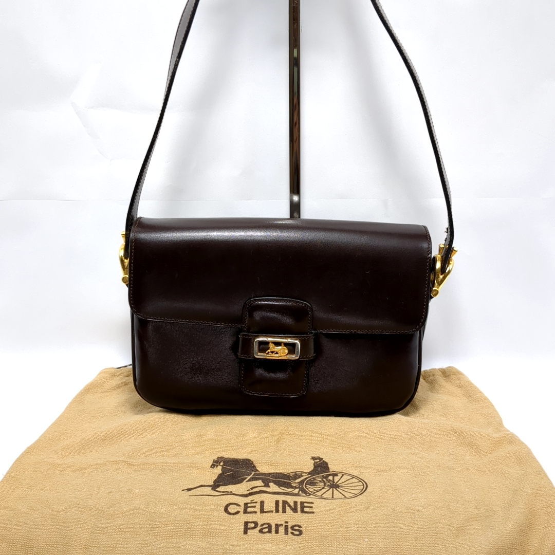 1円 CELINE オールドセリーヌ ショルダーバッグ 馬車金具 レザー