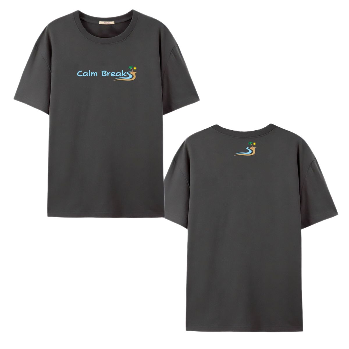 Calm Break ダークグレー ロゴTシャツ - ユニセックス - 100% コットン　M