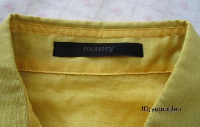 新品タグ付き★マウジー MOUSSY シャツ ブラウス 黄色 イエロー×ブラウン サイズ1 七分袖 裾ゴム 綿100 の画像5