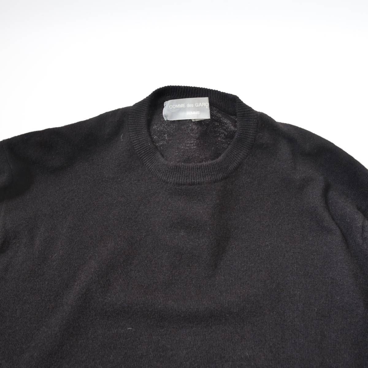 90s コム デ ギャルソン 田中オム 幅広 クルーネック ニット セーター 無地 黒 Dネイビー COMME des GARCONS HOMME ビンテージ アーカイブ