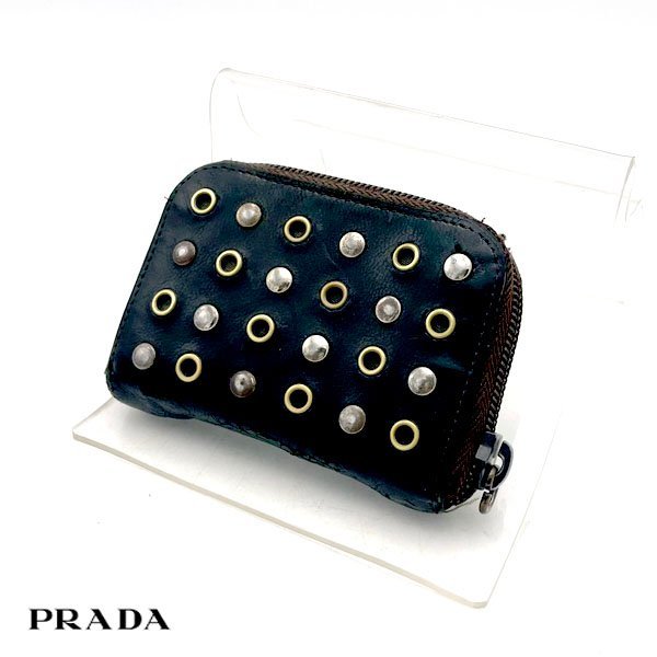 PRADA/プラダ スタッズ コインケース 小銭入れ カードケース ラウンドファスナー ウォレット 財布 メンズ_画像1