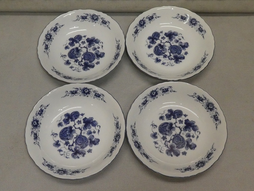 ●refine HOYA ブルーフラワー 花柄 カレー皿 4枚セット シチュー皿 洋食 プレート皿●_画像2