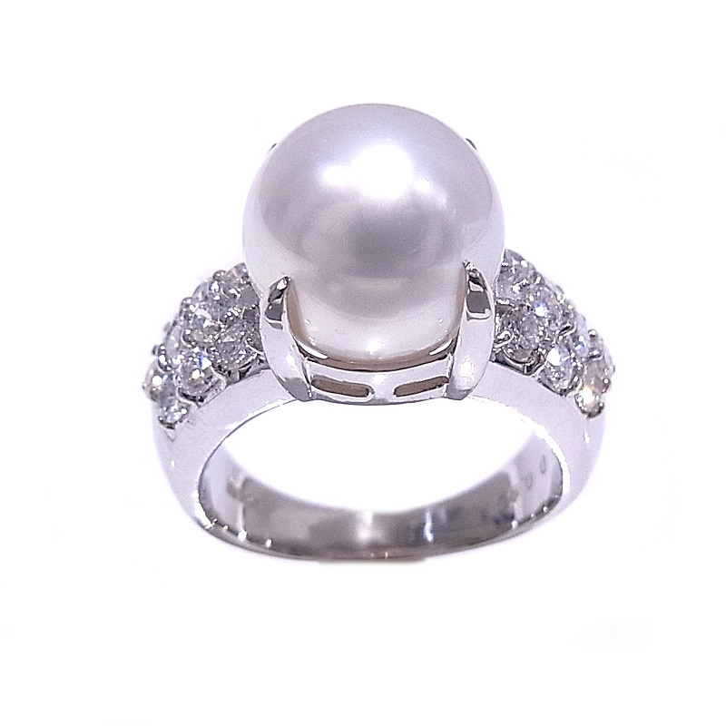 送料無料/新品】 指輪 パール 約11mm玉 ダイヤ 合計0.92ct Pt900
