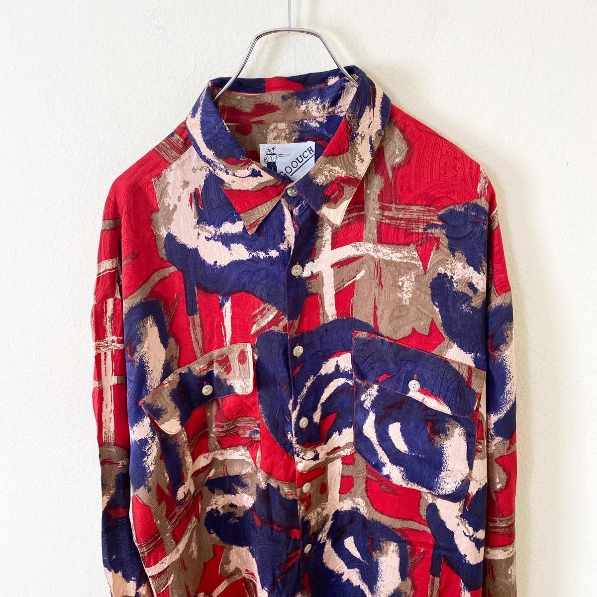 “Dead Stock ” 80s〜90s GOOUCH 総柄 シャツ 古着 長袖シャツ 総柄 総柄シャツ 柄 シルク