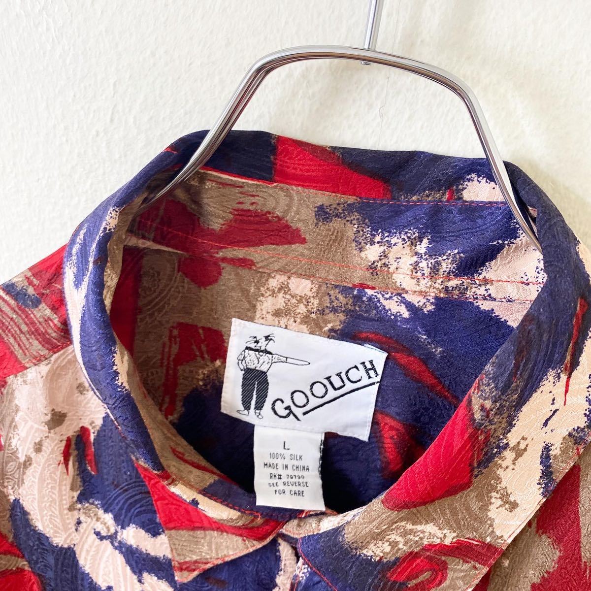 “Dead Stock ” 80s〜90s GOOUCH 総柄 シャツ 古着 長袖シャツ 総柄 総柄シャツ 柄 シルク