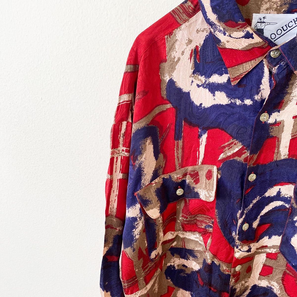 “Dead Stock ” 80s〜90s GOOUCH 総柄 シャツ 古着 長袖シャツ 総柄 総柄シャツ 柄 シルク