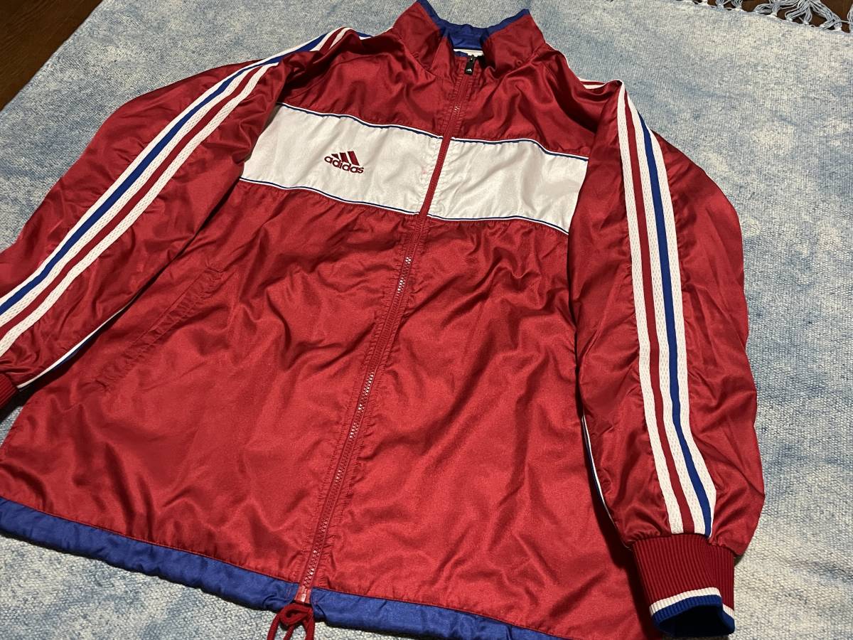 90s 日本製 adidas アディダスジャパン ナイロン ウインドブレーカー セットアップ XO 上下 赤 トリコロール ビンテージ レトロ ジャージ _画像3