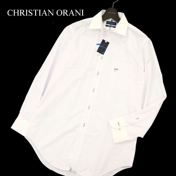 未使用★ CHRISTIAN ORANI クリスチャンオラーニ イージーアイロン★ 長袖 ストライプ クレリック シャツ Sz.L86　メンズ 白　C3T07664_9#C_画像1